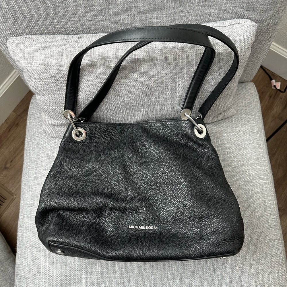 Michael Kors Black Slouchy Shoulder Bag with Silver Hardware